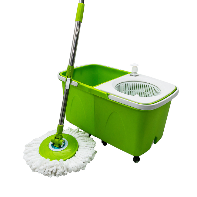 Twin Bucket Folding Spin Mop with 8 Wheels Long Drag Handle Detergent Bottle and Whater Out Let for Floor Cleaning